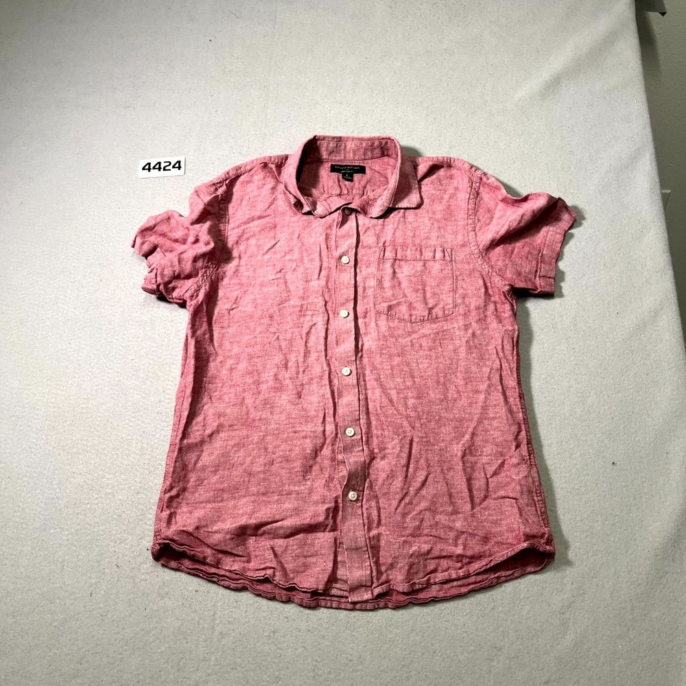 Banana Republic Shirt Mens L Pink Linen Cotton Slim Fit Short Sleeve Button Up